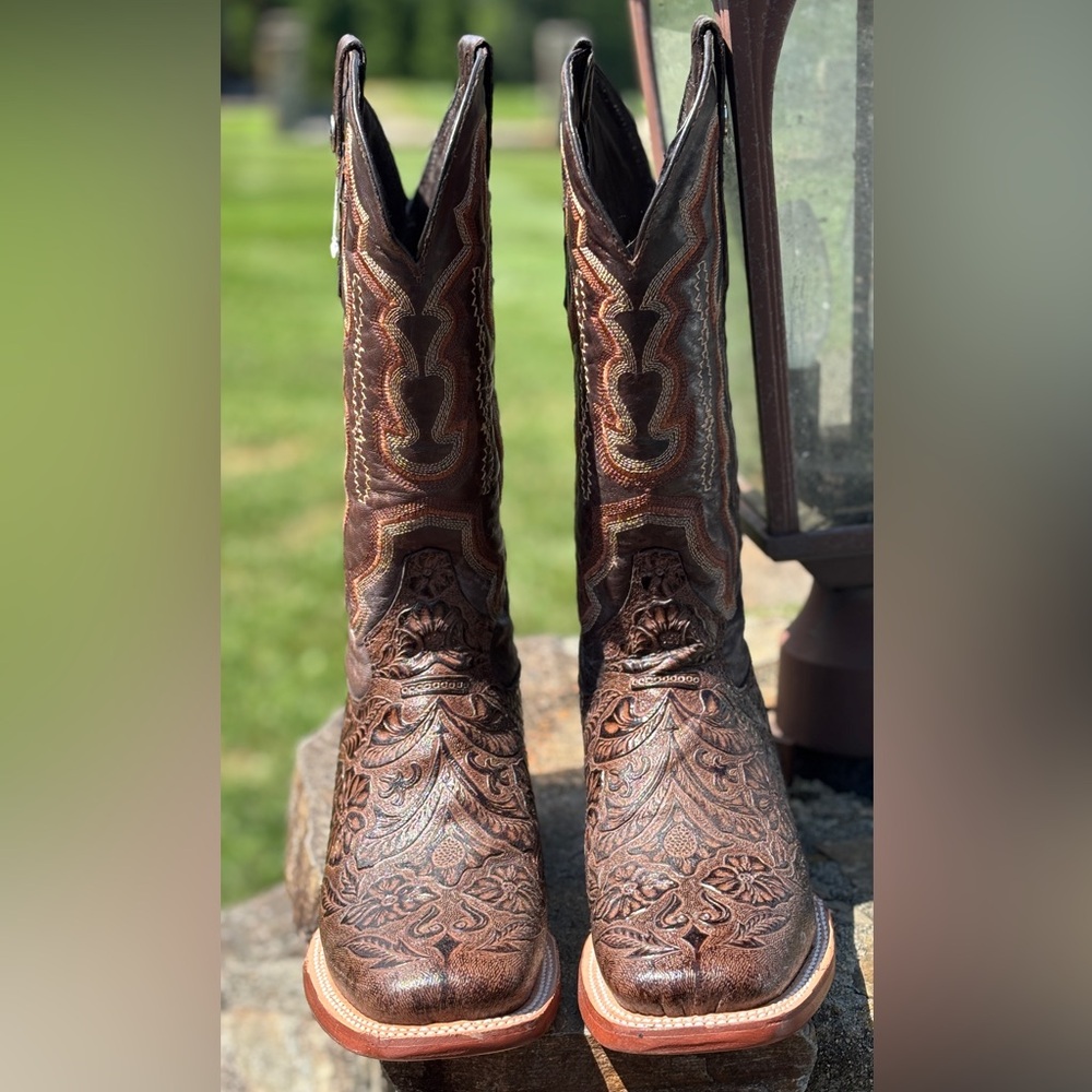 Brown Embroidered Heeled Boots NEVER WORN